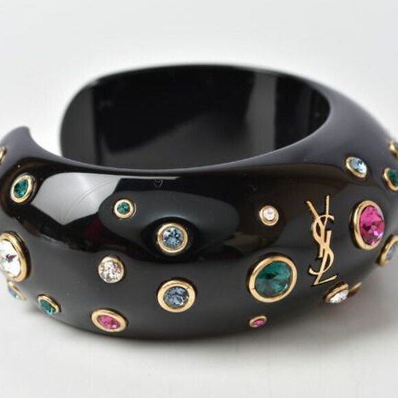 Saint Laurent Bangle Bracelet Bangle Rhinestone Multicolor Black - Picture 3 of 6